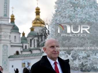 Secretary of State for Defense of the United Kingdom John Healey gives an interview to a Ukrinform correspondent in Sofiiska Square in Kyiv,...