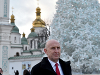 Secretary of State for Defense of the United Kingdom John Healey gives an interview to a Ukrinform correspondent in Sofiiska Square in Kyiv,...