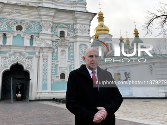 Secretary of State for Defense of the United Kingdom John Healey gives an interview to a Ukrinform correspondent in Sofiiska Square in Kyiv,...