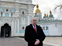 Secretary of State for Defense of the United Kingdom John Healey gives an interview to a Ukrinform correspondent in Sofiiska Square in Kyiv,...