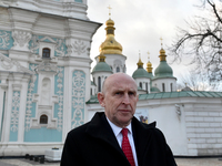 Secretary of State for Defense of the United Kingdom John Healey gives an interview to a Ukrinform correspondent in Sofiiska Square in Kyiv,...