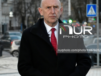 Secretary of State for Defense of the United Kingdom John Healey gives an interview to a Ukrinform correspondent in Sofiiska Square in Kyiv,...