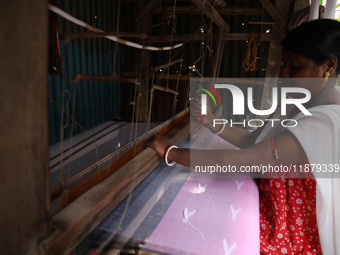 A weaver makes a saree, a traditional cloth used for women's clothing, on a hand loom at a workshop in Santipur town, about 80 km from Kolka...