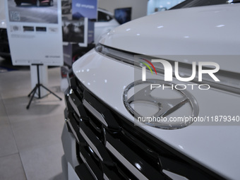 A Hyundai Hybrid logo is displayed at a dealership in Malang, Indonesia, on December 18, 2024. Hyundai sales reach only 20,528 units from Ja...