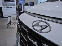 A Hyundai Hybrid logo is displayed at a dealership in Malang, Indonesia, on December 18, 2024. Hyundai sales reach only 20,528 units from Ja...