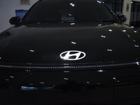 A Hyundai logo on a type of electric vehicle is displayed at a dealership in Malang, East Java, Indonesia, on December 18, 2024. Hyundai sal...