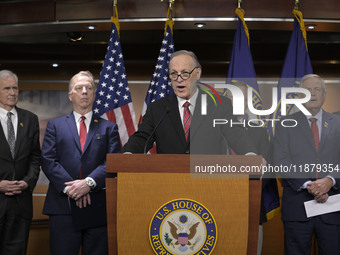 Congressional Border Security Chair Andy Biggs (R-AZ) alongside GOP members speaks about present and future border security policy during a...