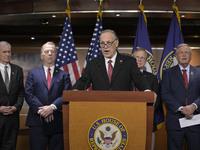 Congressional Border Security Chair Andy Biggs (R-AZ) alongside GOP members speaks about present and future border security policy during a...