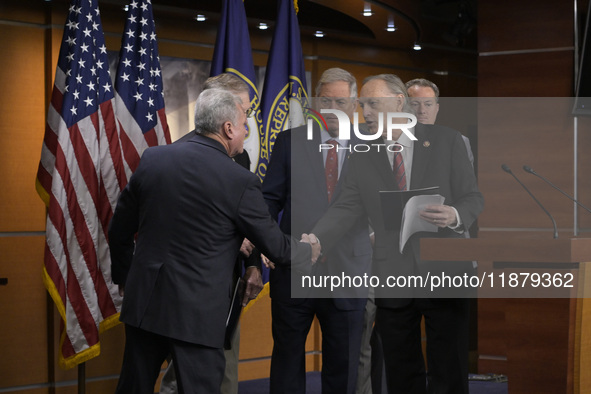 Congressional Border Security Chair Andy Biggs (R-AZ) alongside GOP members speaks about present and future border security policy during a...