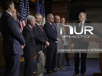 Congressional Border Security Chair Andy Biggs (R-AZ) alongside GOP members speaks about present and future border security policy during a...