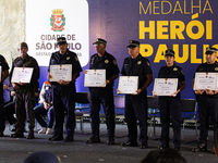 The mayor of Sao Paulo, Ricardo Nunes, participates in the presentation of the ''Medalha Heroi Paulistano'' at Praca das Artes in Sao Paulo,...