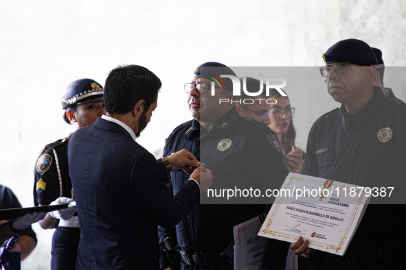 The mayor of Sao Paulo, Ricardo Nunes, participates in the presentation of the ''Medalha Heroi Paulistano'' at Praca das Artes in Sao Paulo,...