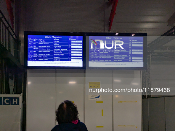 Train services at Munich Central Station are suspended due to people on the track in Munich, Bavaria, Germany, on December 18, 2024. 