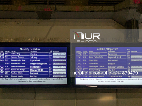 Train services at Munich Central Station are suspended due to people on the track in Munich, Bavaria, Germany, on December 18, 2024. 