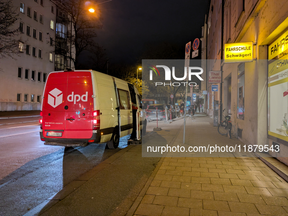 A DPD delivery van parks on a city street in Munich, Bavaria, Germany, in December 2024. The Verdi trade union calls for warning strikes at...