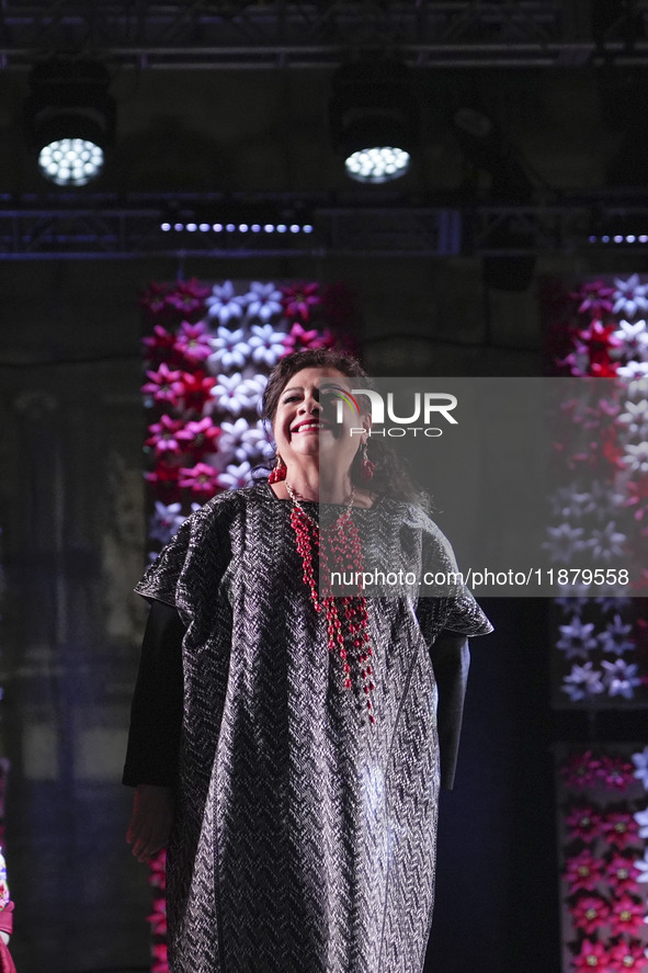 The Head of Government, Clara Brugada, smiles during the opening of the 2024 Christmas Festival at the Zocalo in Mexico City, Mexico, on Dec...