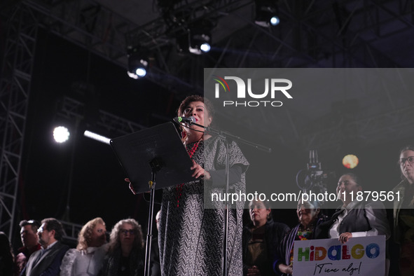 The Head of Government, Clara Brugada, attends the opening of the 2024 Christmas Festival at the Zocalo in Mexico City, Mexico, on December...