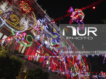 A general view of Christmas lights during the opening of the 2024 Christmas Festival at the Zocalo in Mexico City, Mexico, on December 18, 2...