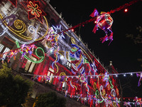 A general view of Christmas lights during the opening of the 2024 Christmas Festival at the Zocalo in Mexico City, Mexico, on December 18, 2...