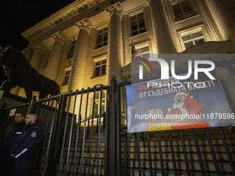 A protest takes place in front of the Sofia Court House in Sofia, Bulgaria, on December 18, 2024, against the procedure for the election of...