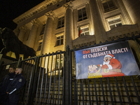 A protest takes place in front of the Sofia Court House in Sofia, Bulgaria, on December 18, 2024, against the procedure for the election of...