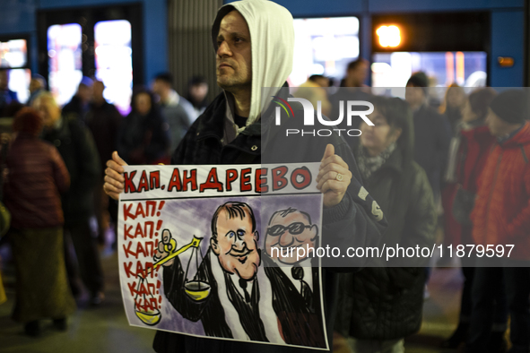 A protest takes place in front of the Sofia Court House in Sofia, Bulgaria, on December 18, 2024, against the procedure for the election of...