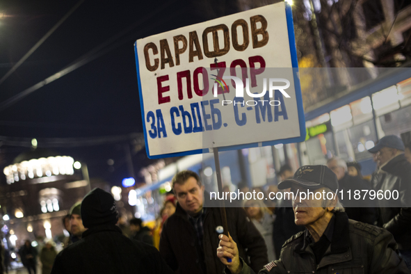 A protest takes place in front of the Sofia Court House in Sofia, Bulgaria, on December 18, 2024, against the procedure for the election of...