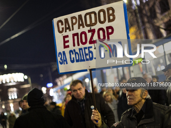 A protest takes place in front of the Sofia Court House in Sofia, Bulgaria, on December 18, 2024, against the procedure for the election of...