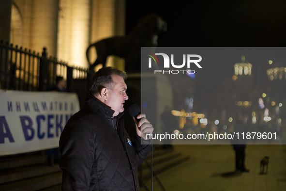 A protest takes place in front of the Sofia Court House in Sofia, Bulgaria, on December 18, 2024, against the procedure for the election of...