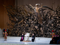 Pope Francis attends his Wednesday General Audience at Paul VI Hall in Vatican City, Vatican, on December 18, 2024. (