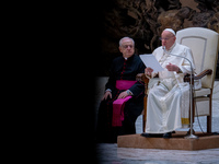 Pope Francis attends his Wednesday General Audience at Paul VI Hall in Vatican City, Vatican, on December 18, 2024. (