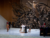 Pope Francis attends his Wednesday General Audience at Paul VI Hall in Vatican City, Vatican, on December 18, 2024. (