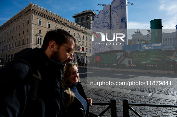 The giant silos of the ''Metro C'' (subway) construction site at Piazza Venezia in Rome, Italy, on December 17, 2024, transform into an open...