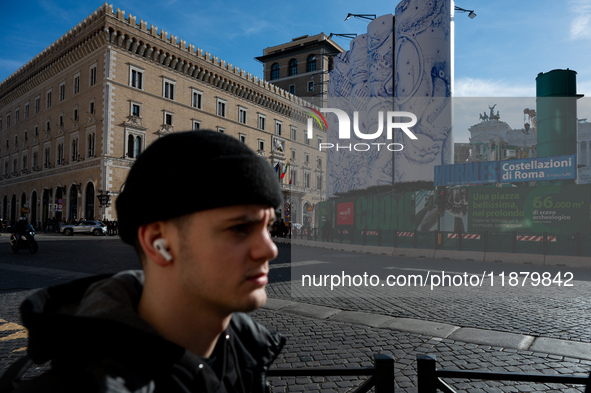 The giant silos of the ''Metro C'' (subway) construction site at Piazza Venezia in Rome, Italy, on December 17, 2024, transform into an open...