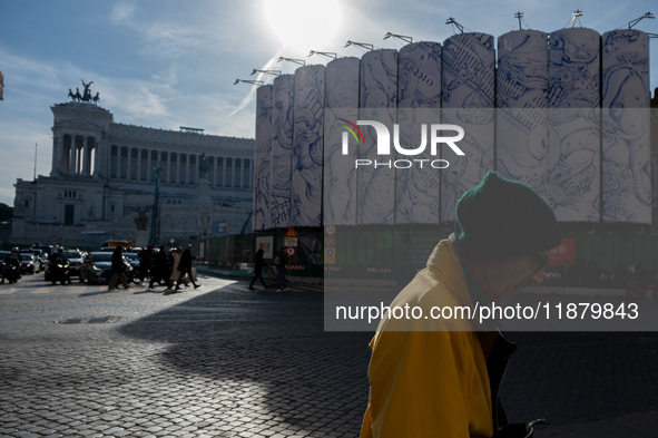 The giant silos of the ''Metro C'' (subway) construction site at Piazza Venezia in Rome, Italy, on December 17, 2024, transform into an open...