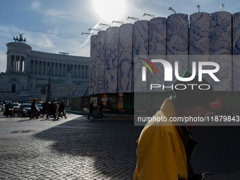 The giant silos of the ''Metro C'' (subway) construction site at Piazza Venezia in Rome, Italy, on December 17, 2024, transform into an open...