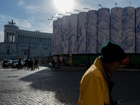 The giant silos of the ''Metro C'' (subway) construction site at Piazza Venezia in Rome, Italy, on December 17, 2024, transform into an open...