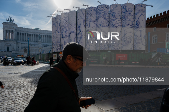 The giant silos of the ''Metro C'' (subway) construction site at Piazza Venezia in Rome, Italy, on December 17, 2024, transform into an open...