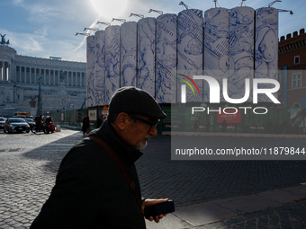 The giant silos of the ''Metro C'' (subway) construction site at Piazza Venezia in Rome, Italy, on December 17, 2024, transform into an open...