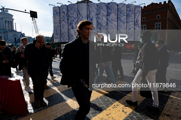 The giant silos of the ''Metro C'' (subway) construction site at Piazza Venezia in Rome, Italy, on December 17, 2024, transform into an open...