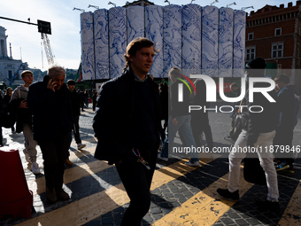 The giant silos of the ''Metro C'' (subway) construction site at Piazza Venezia in Rome, Italy, on December 17, 2024, transform into an open...