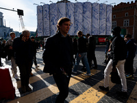 The giant silos of the ''Metro C'' (subway) construction site at Piazza Venezia in Rome, Italy, on December 17, 2024, transform into an open...