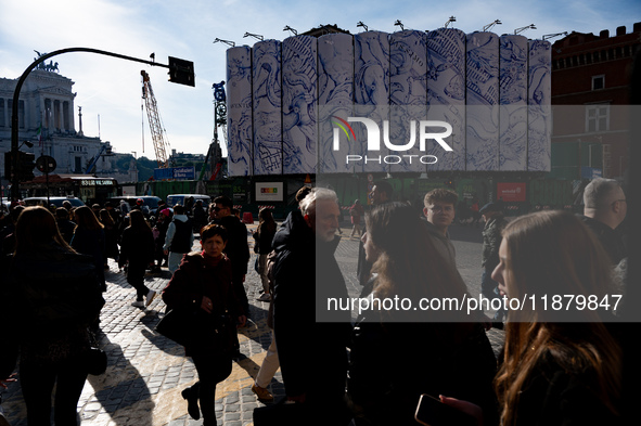 The giant silos of the ''Metro C'' (subway) construction site at Piazza Venezia in Rome, Italy, on December 17, 2024, transform into an open...