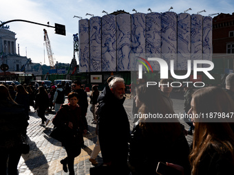 The giant silos of the ''Metro C'' (subway) construction site at Piazza Venezia in Rome, Italy, on December 17, 2024, transform into an open...