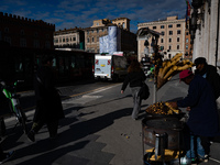 The giant silos of the ''Metro C'' (subway) construction site at Piazza Venezia in Rome, Italy, on December 17, 2024, transform into an open...