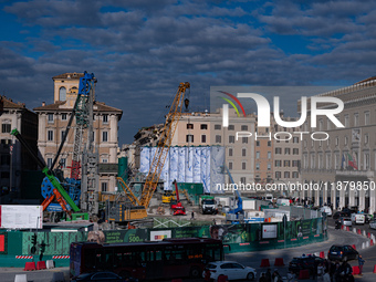 The giant silos of the ''Metro C'' (subway) construction site at Piazza Venezia in Rome, Italy, on December 17, 2024, transform into an open...