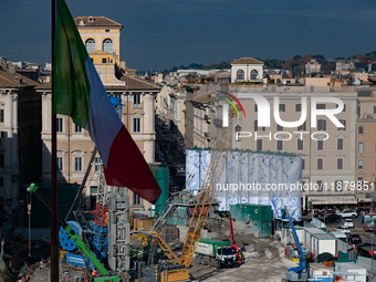 The giant silos of the ''Metro C'' (subway) construction site at Piazza Venezia in Rome, Italy, on December 17, 2024, transform into an open...