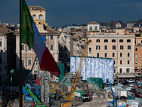 The giant silos of the ''Metro C'' (subway) construction site at Piazza Venezia in Rome, Italy, on December 17, 2024, transform into an open...