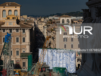 The giant silos of the ''Metro C'' (subway) construction site at Piazza Venezia in Rome, Italy, on December 17, 2024, transform into an open...