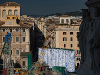 The giant silos of the ''Metro C'' (subway) construction site at Piazza Venezia in Rome, Italy, on December 17, 2024, transform into an open...